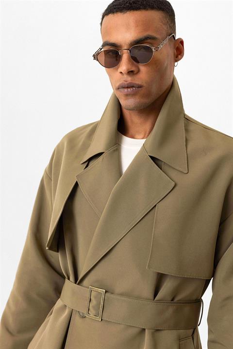 Double Breasted Closure Belted Trench Coat