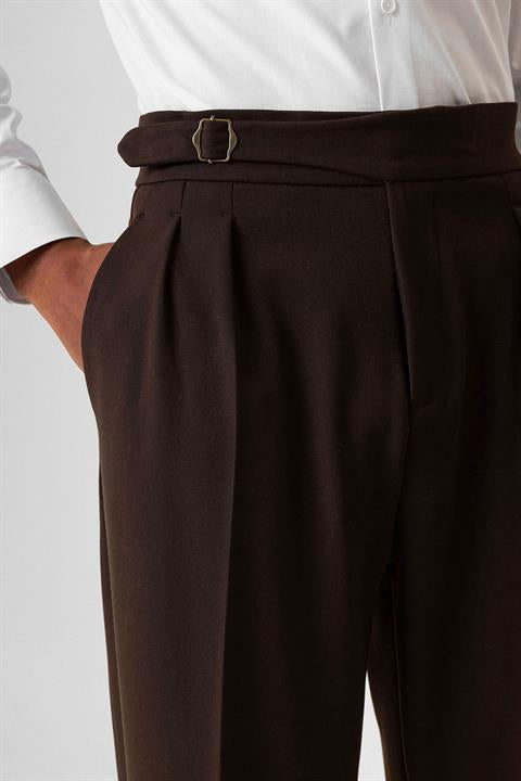 Buckle Detailed Pleated High Waist Men's Trousers