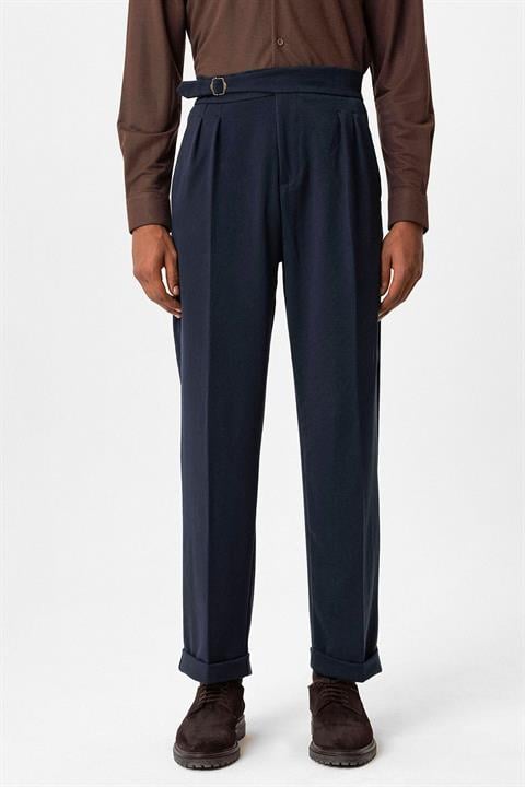 Buckle Detailed Pleated High Waist Men's Trousers