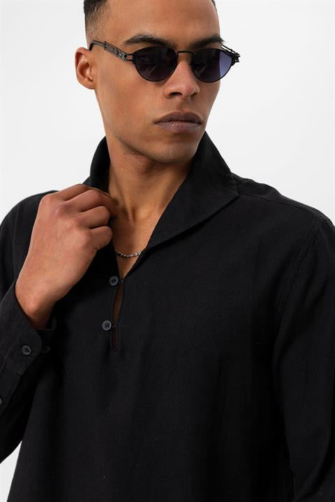 Open Collar Men's Shirt With Button Closure