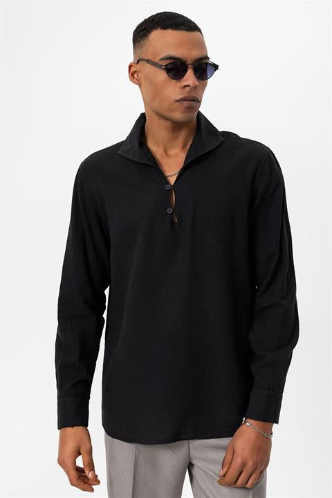 Open Collar Men's Shirt With Button Closure