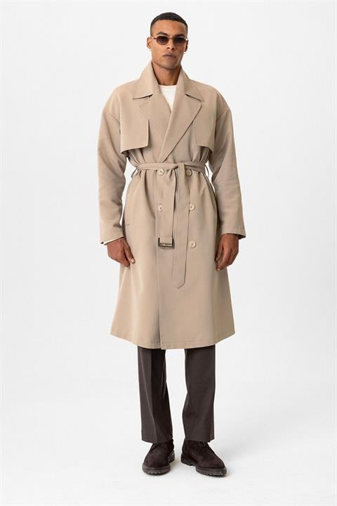 Double Breasted Closure Belted Trench Coat