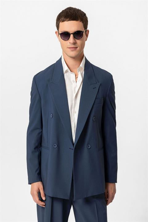 Single Button Double-Breasted Men's Blazer Jacket