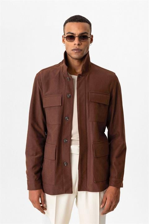 Coffee Men's Coat with Hidden Button Detail