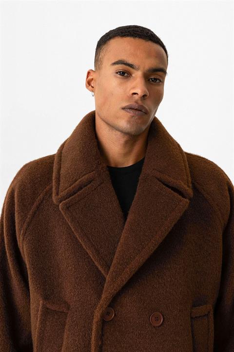 Coffee Double-breasted Crop Fit Men's Coat