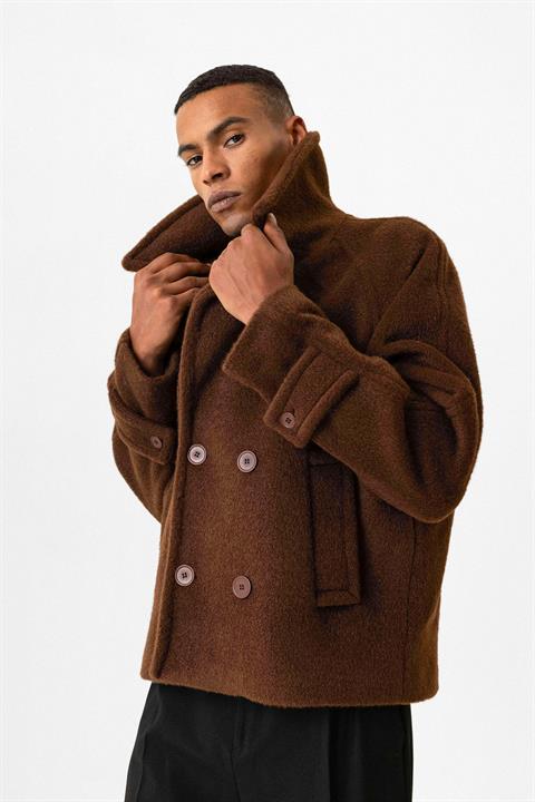 Coffee Double-breasted Crop Fit Men's Coat