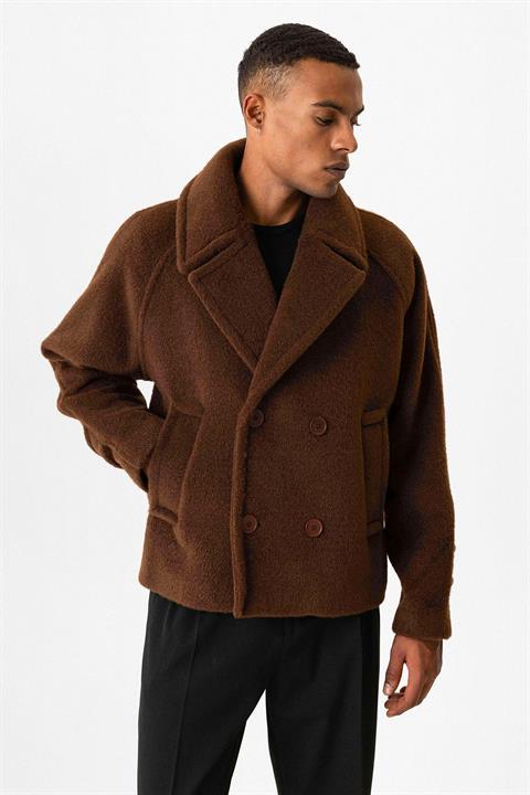 Coffee Double-breasted Crop Fit Men's Coat