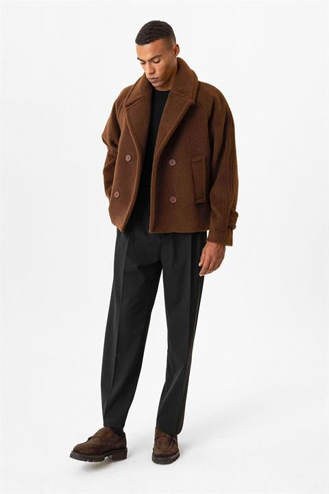 Coffee Double-breasted Crop Fit Men's Coat