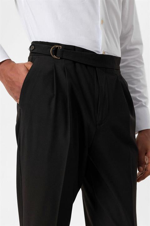 High Waist Buckle Closure Pleated Men's Trousers