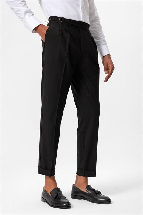 High Waist Buckle Closure Pleated Men's Trousers