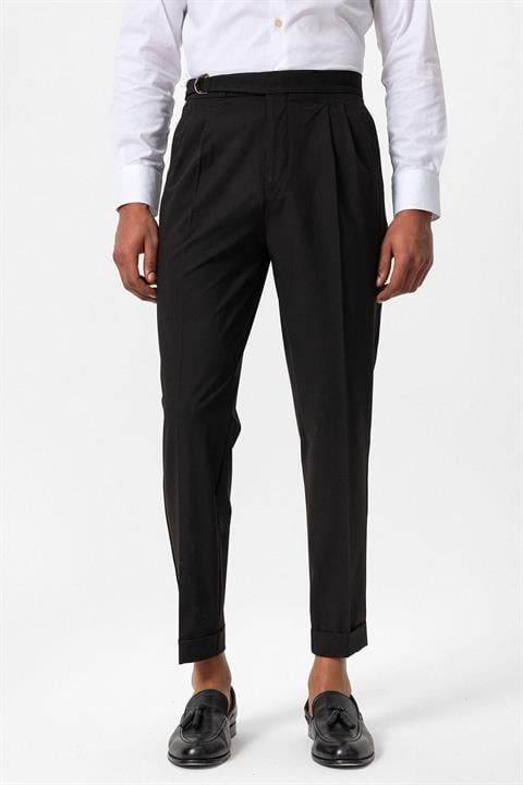 High Waist Buckle Closure Pleated Men's Trousers