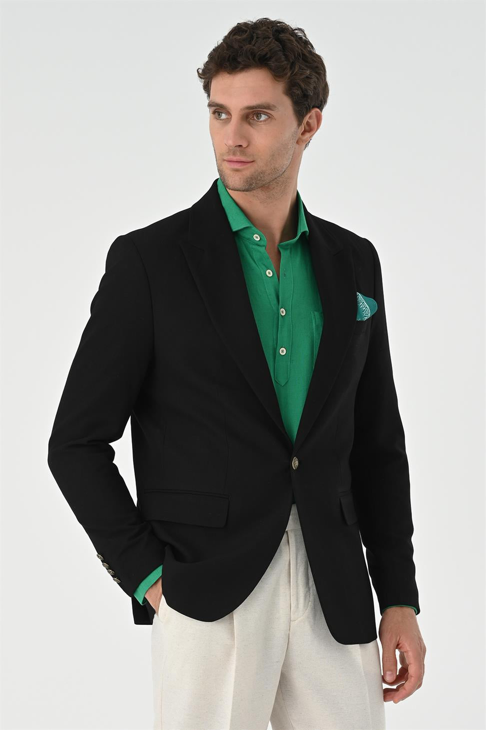 Metal Single Button Men's Blazer Jacket