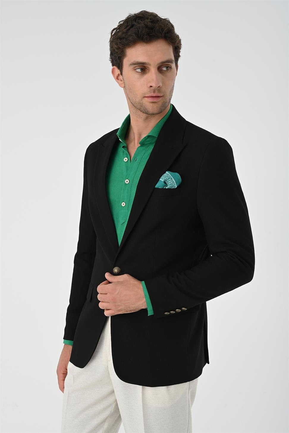 Metal Single Button Men's Blazer Jacket