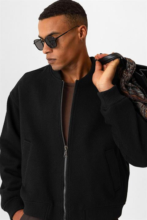 Textured Oversize Bomber Men's Coat