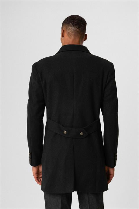 Black Double-breasted Closure Bag Pocket Men's Coat