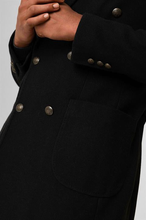 Black Double-breasted Closure Bag Pocket Men's Coat