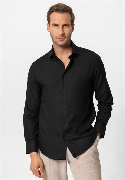 Black Long Sleeve Slim Fit Men's Shirt