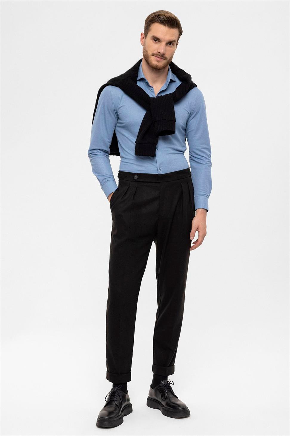 High Waist Double Pleated Men's Trousers