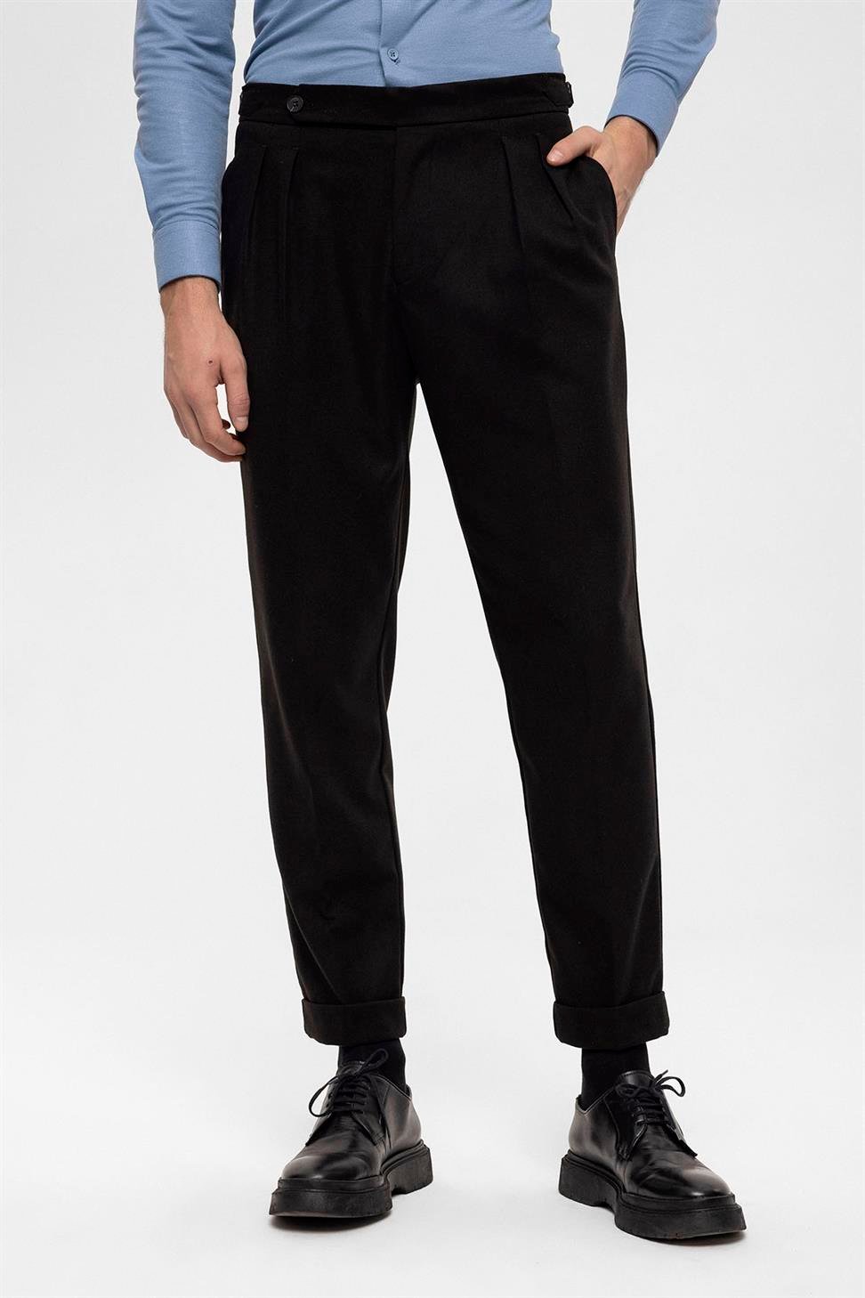 High Waist Double Pleated Men's Trousers