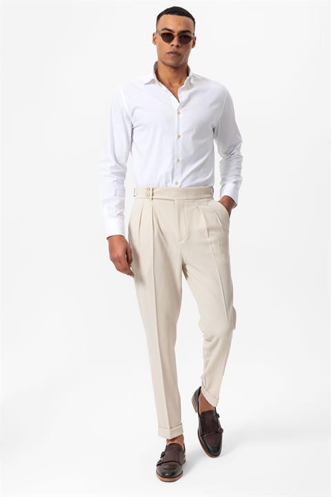 High Waist Pleated Textured Men's Trousers