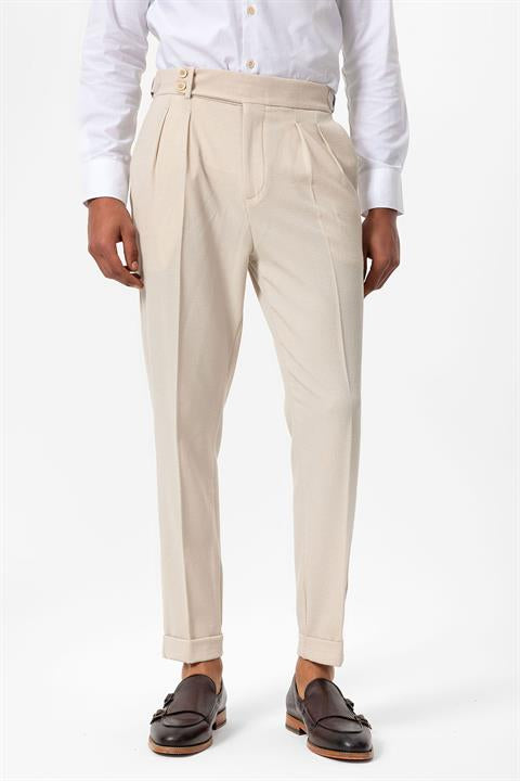 High Waist Pleated Textured Men's Trousers