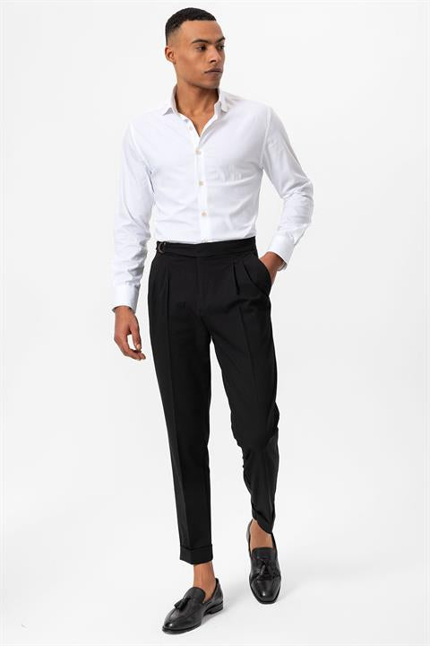 High Waist Buckle Closure Pleated Men's Trousers