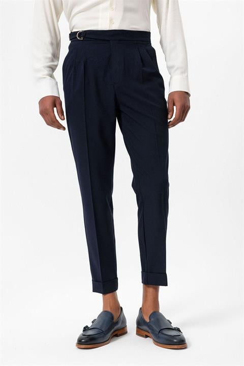 High Waist Buckle Closure Pleated Men's Trousers