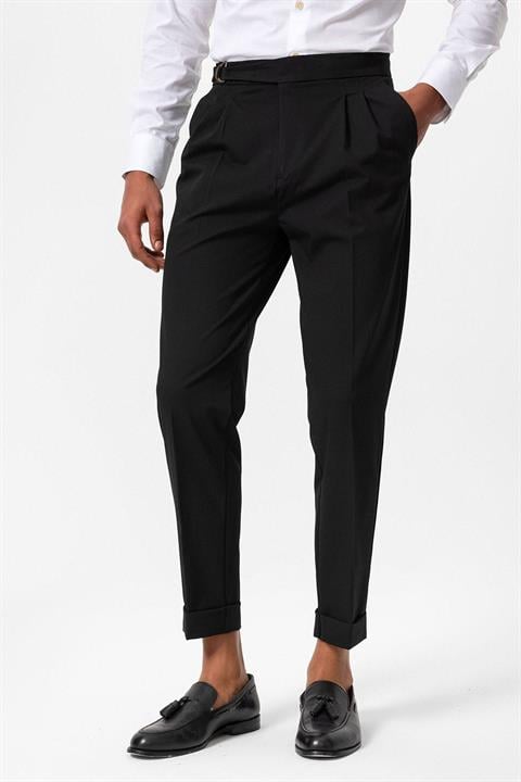 High Waist Buckle Closure Pleated Men's Trousers