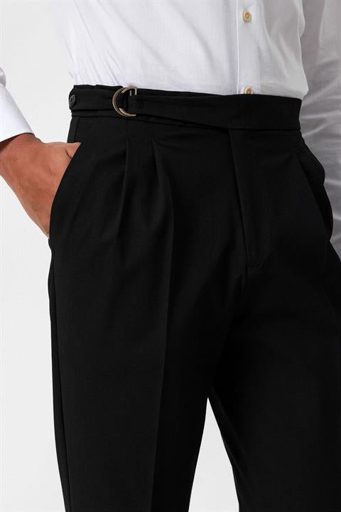 High Waist Buckle Closure Pleated Men's Trousers