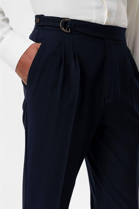 High Waist Buckle Closure Pleated Men's Trousers